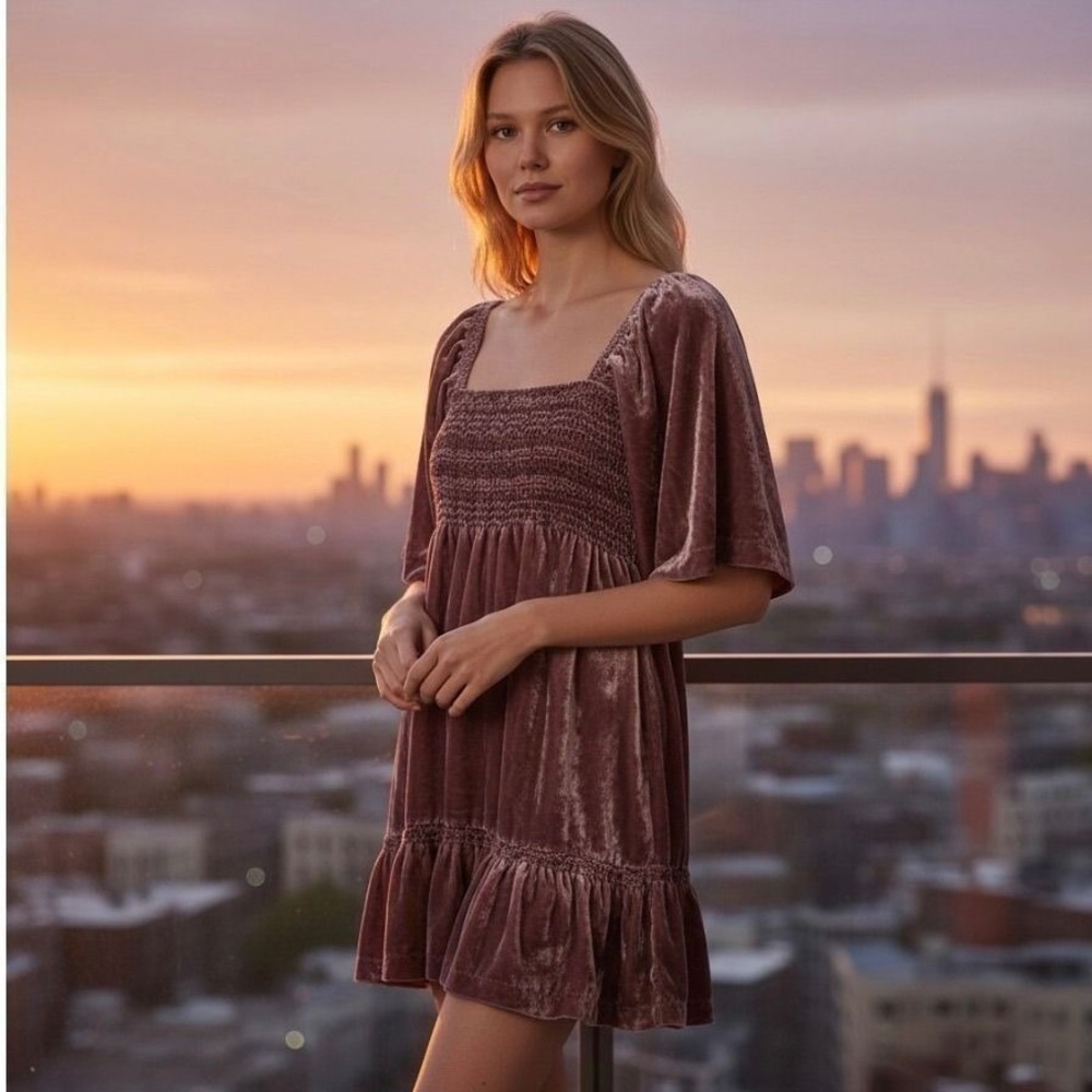 Free People Easy to Love Velvet Mini Dress Womens‎ Size Small